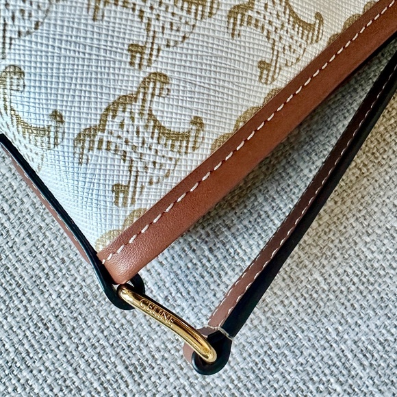 CELINE Triomphe Canvas Bucket Shoulder Bag Winter White - Picture 8 of 9